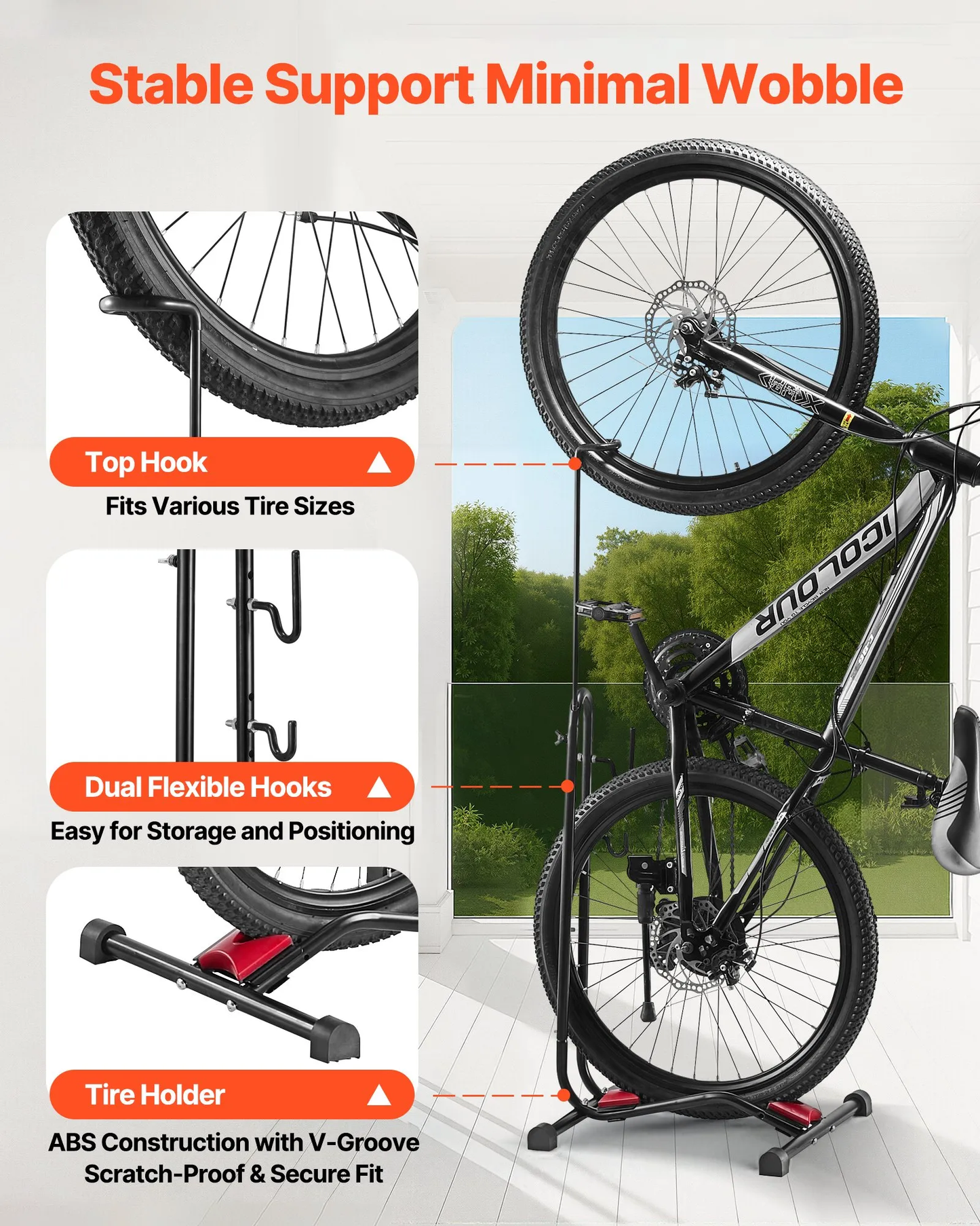 VEVOR Bike Rack, Upright Bike Stand Floor for 16 to 27.5 Inch Mountain & Road Bikes, Vertical & Horizontal,-$20