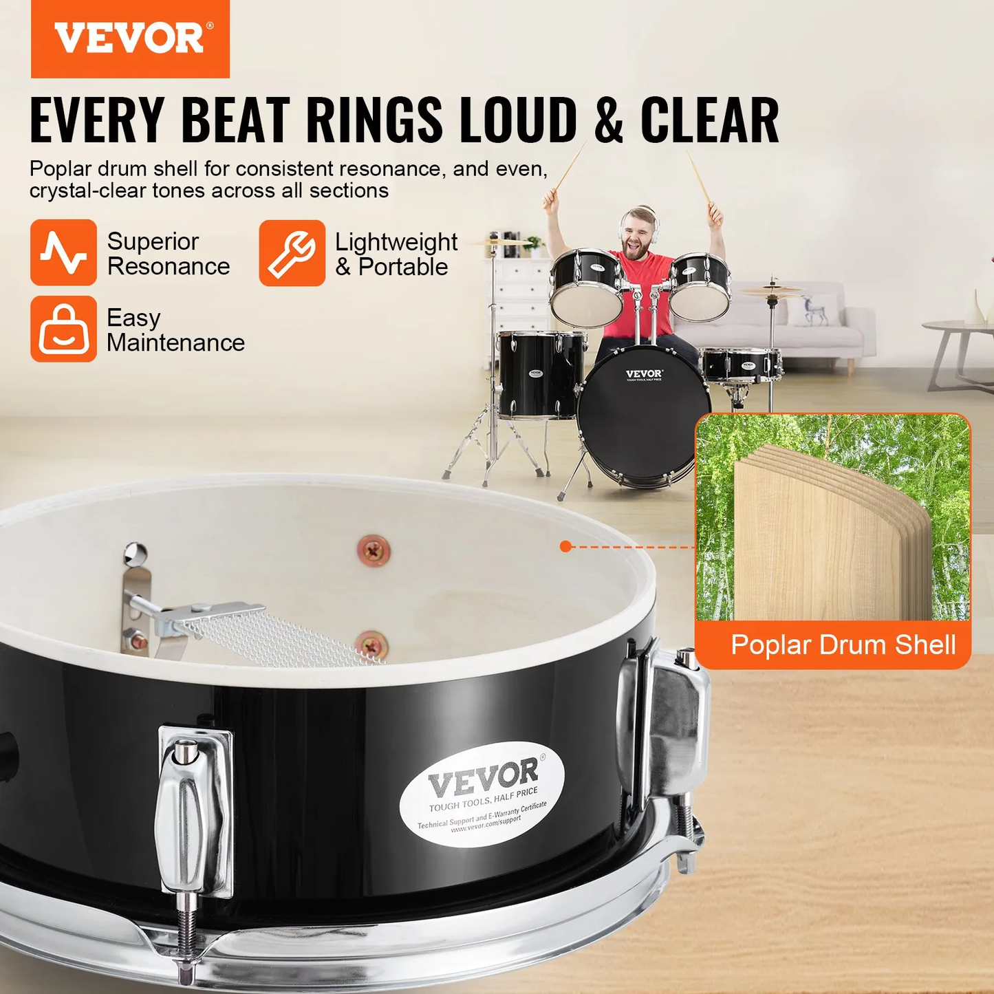 VEVOR Adult Drum Set, 5-Piece, 22 inches Complete Full Size Drum Kit with Bass Toms Snare Floor,-$260
