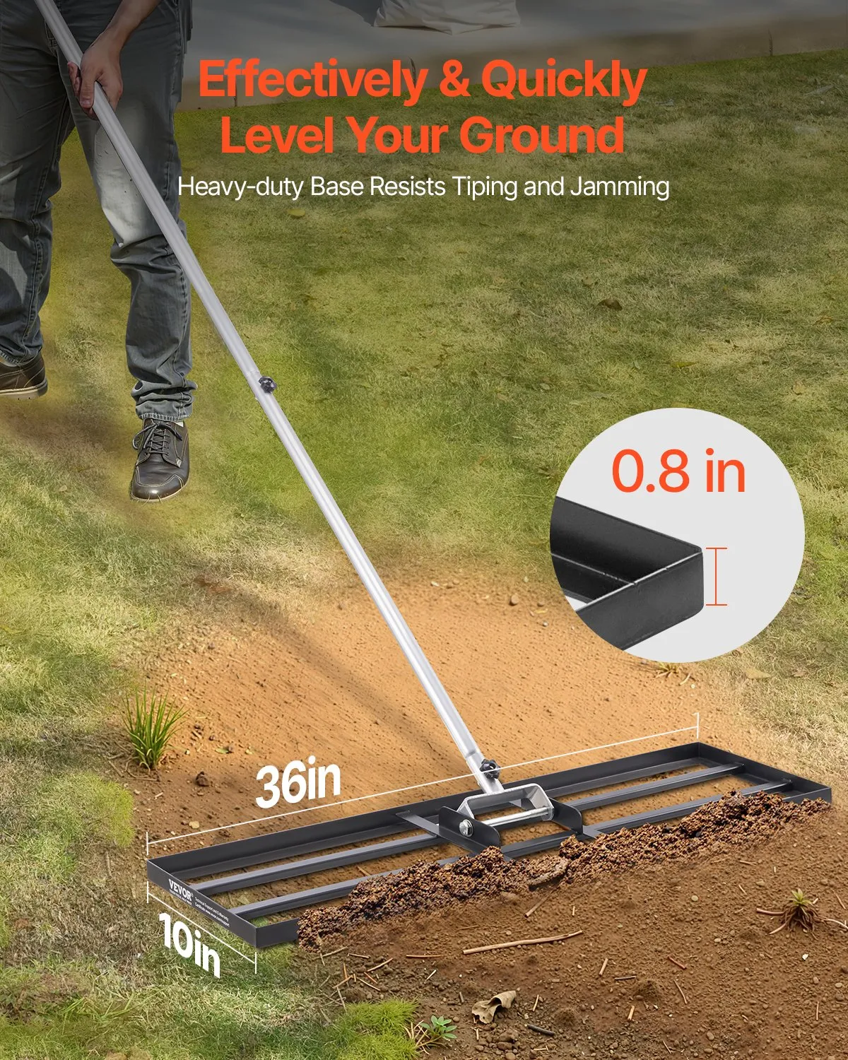 VEVOR Lawn Leveling Rake, Lawn Leveler with 83.9 in Handle, 36x10 in Ground Plate,-$30