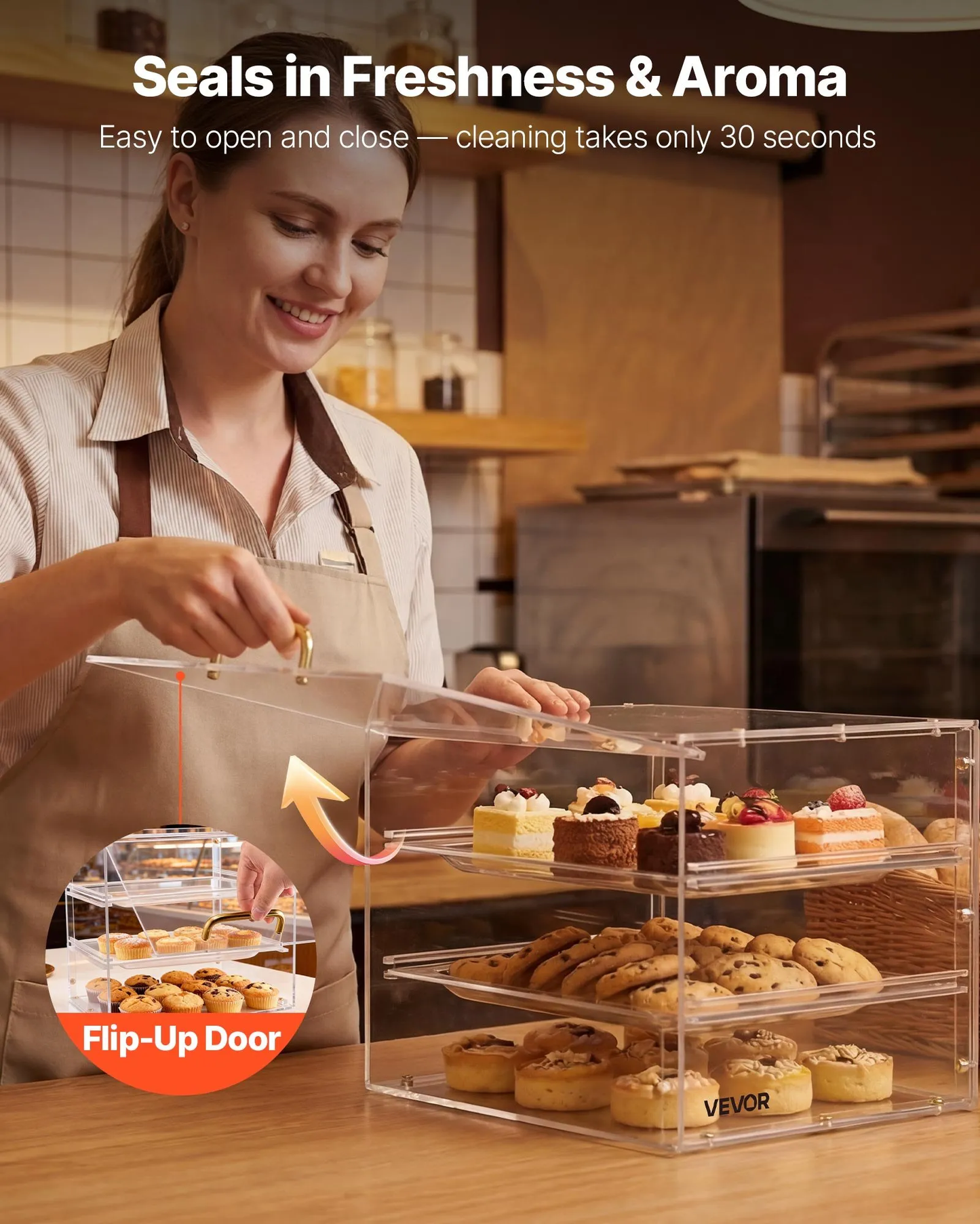 VEVOR Bakery Display Case, 3-Tier Commercial Countertop Pastry Display Case,-$45