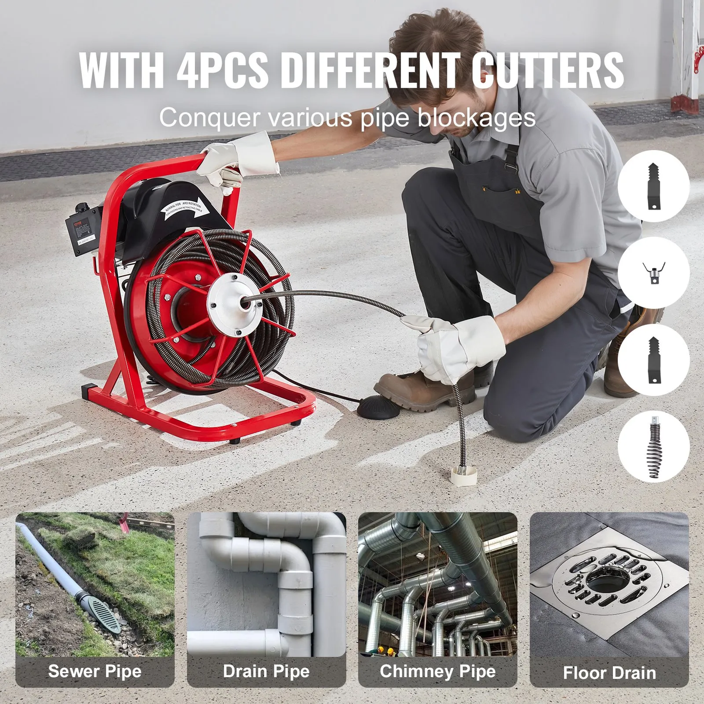 OPen Box VEVOR Drain Cleaner Machine 50FT x 3/8 Inch, Sewer Snake Auger Manual Feed, 250W Electric,-$200