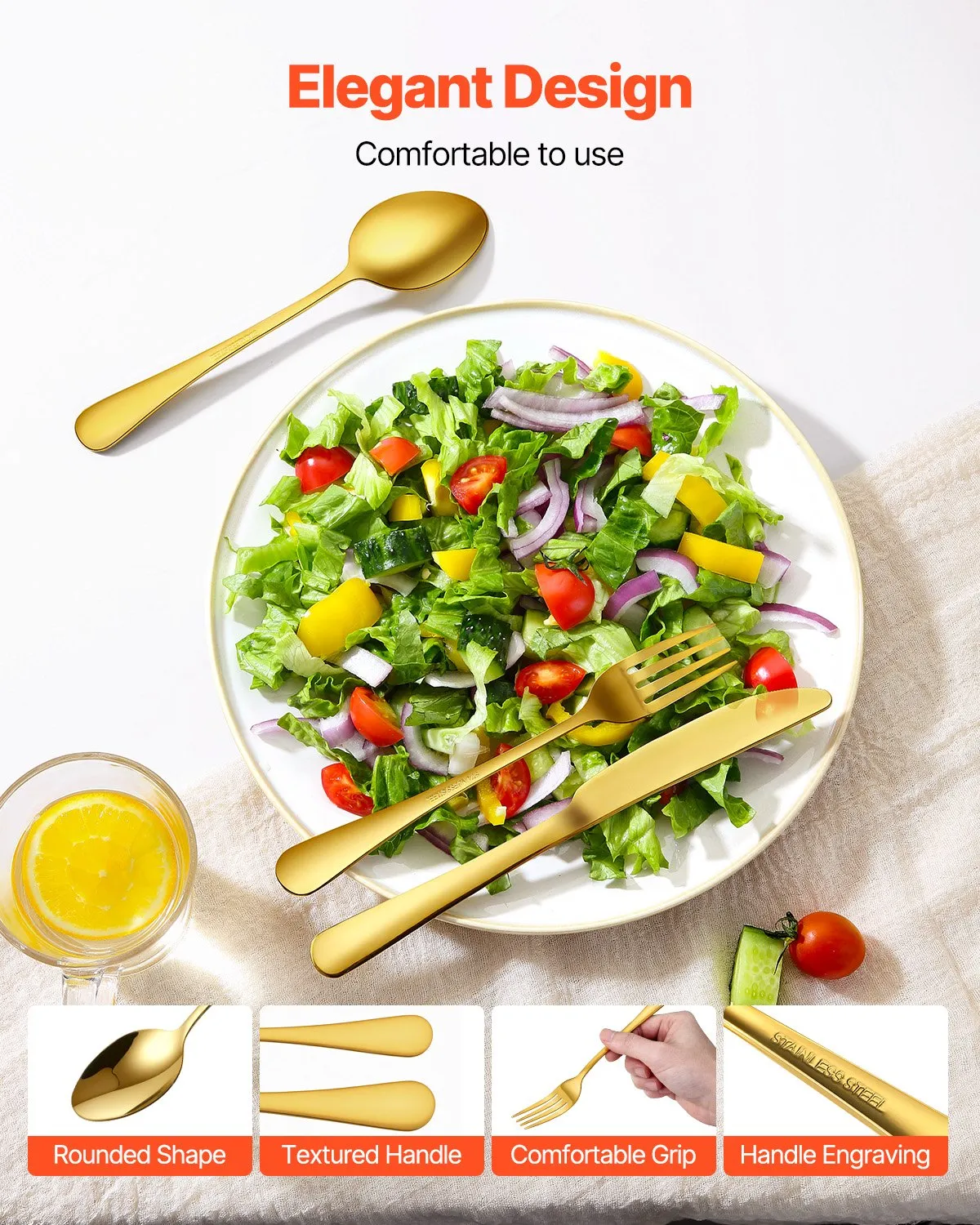 VEVOR 100-Piece Gold Silverware 100 Set, Food-Grade Stainless Steel Flatware Utensils for 20,-$50