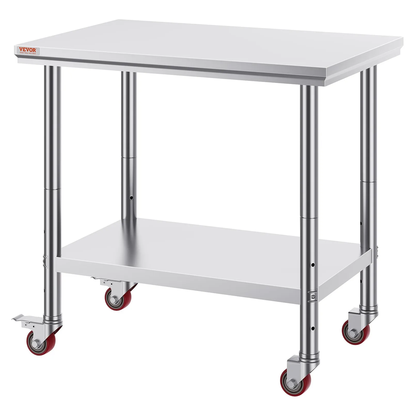 VEVOR Stainless Steel Work Table 35 x 24 x 33 Inch, 700 LBS Load Capacity with 4 Wheels,-$120