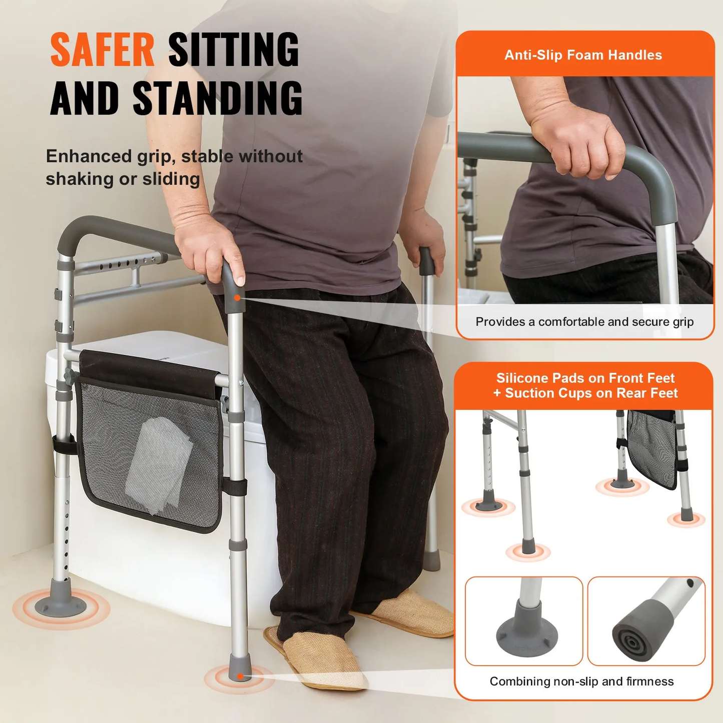 VEVOR Toilet Safety Rail, Folding Toilet Seat Frame, Adjustable Width & Height Fit Most Toilets,-$35