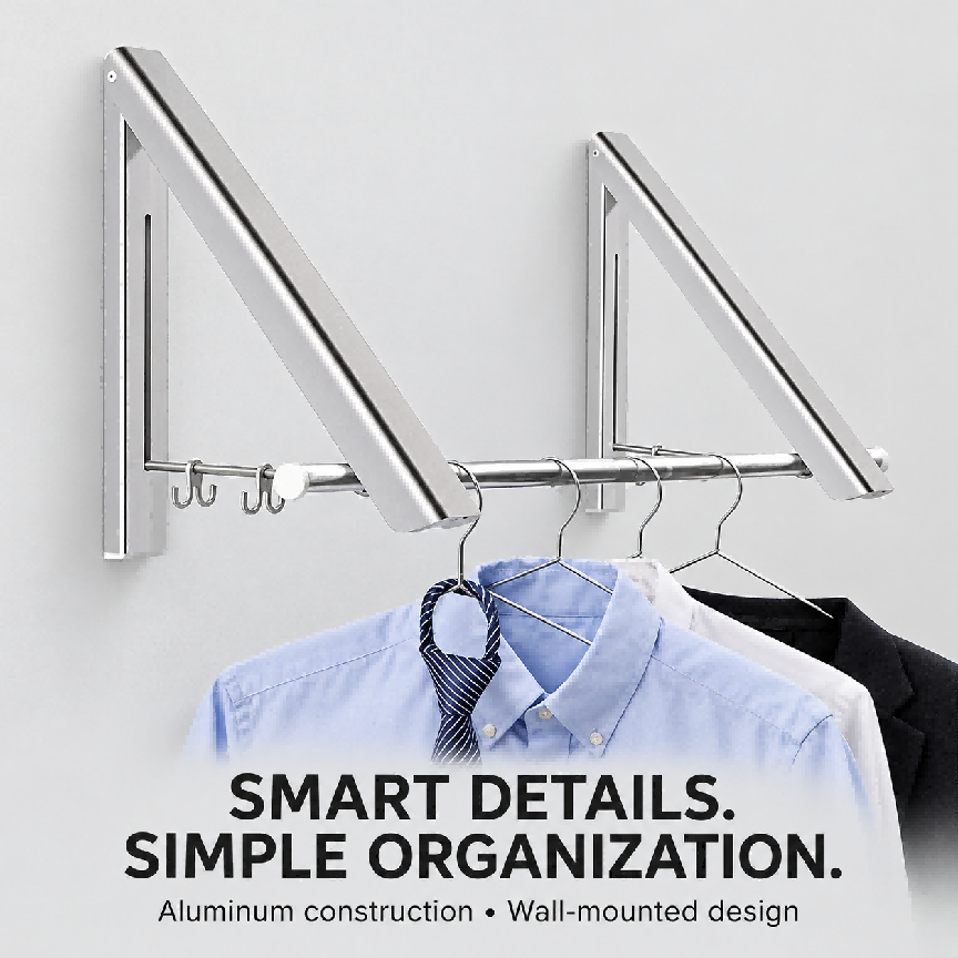 Folding Wall Mounted Clothes Hanger/Clothes Hanging System for Space Saving * 2 Packs