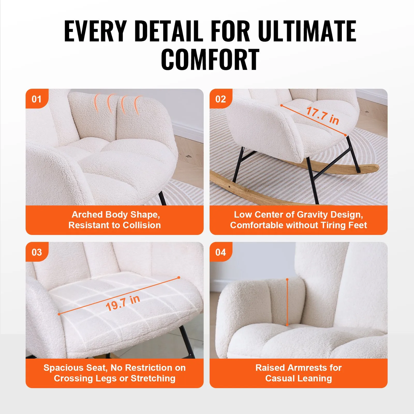 VEVOR Nursery Rocking Chair, 250 lbs Weight Capacity Teddy Fabric Upholstered Glider Rocker Chair,-$130