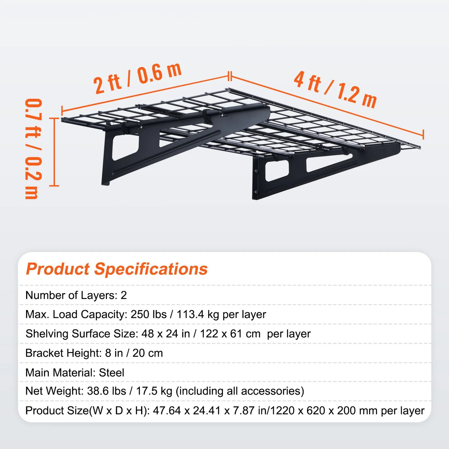 VEVOR Garage Storage Shelving, 2 Pack, 4 x 2 ft Heavy Duty Garage Shelves Wall Mounted,-$85