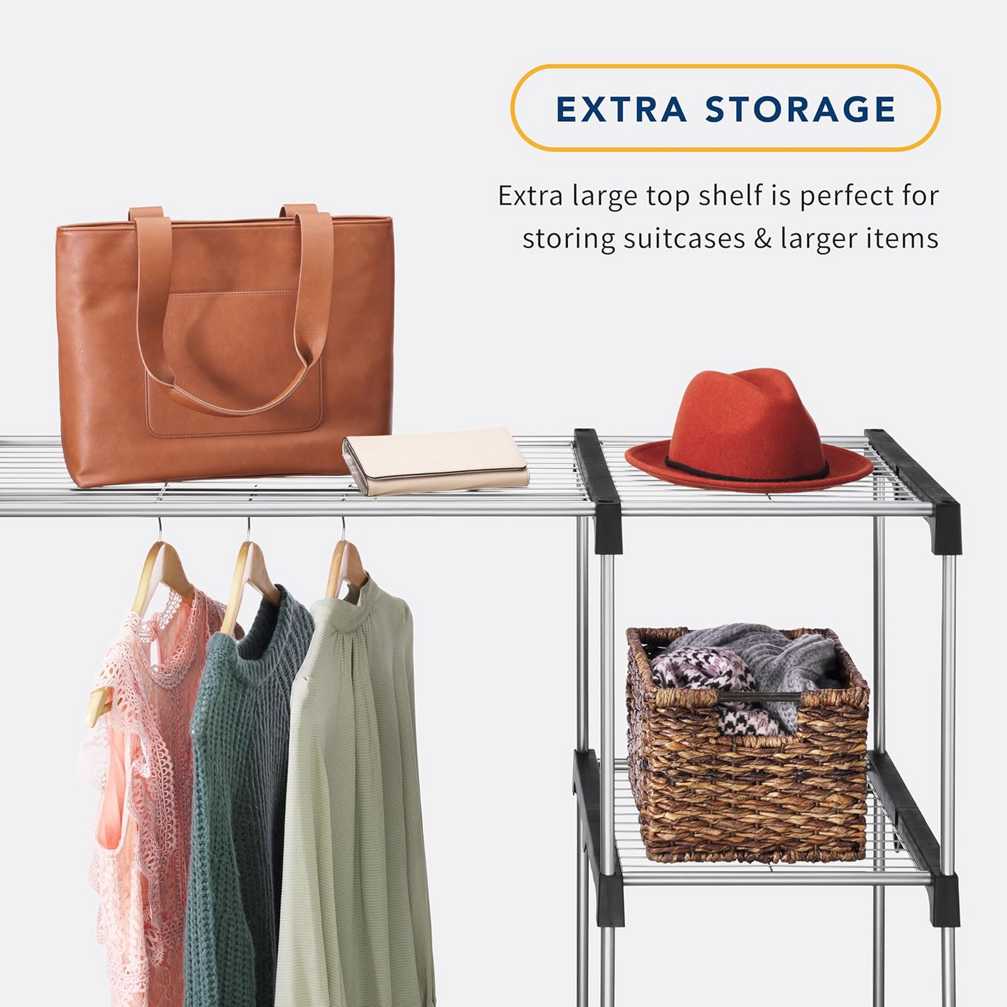 Brand New Amazon Basics Double Rod Closet,Freestanding Wardrobe, Coat Rack, Shoe Rack, Silver