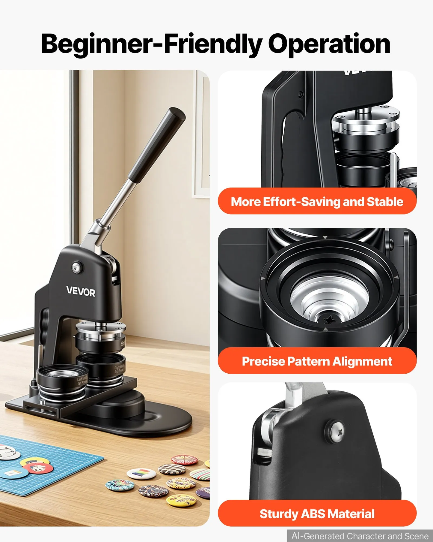 VEVOR Button Maker Machine, Multiple Sizes 1+2.25 Inch Badge Punch Press Kit, -$95