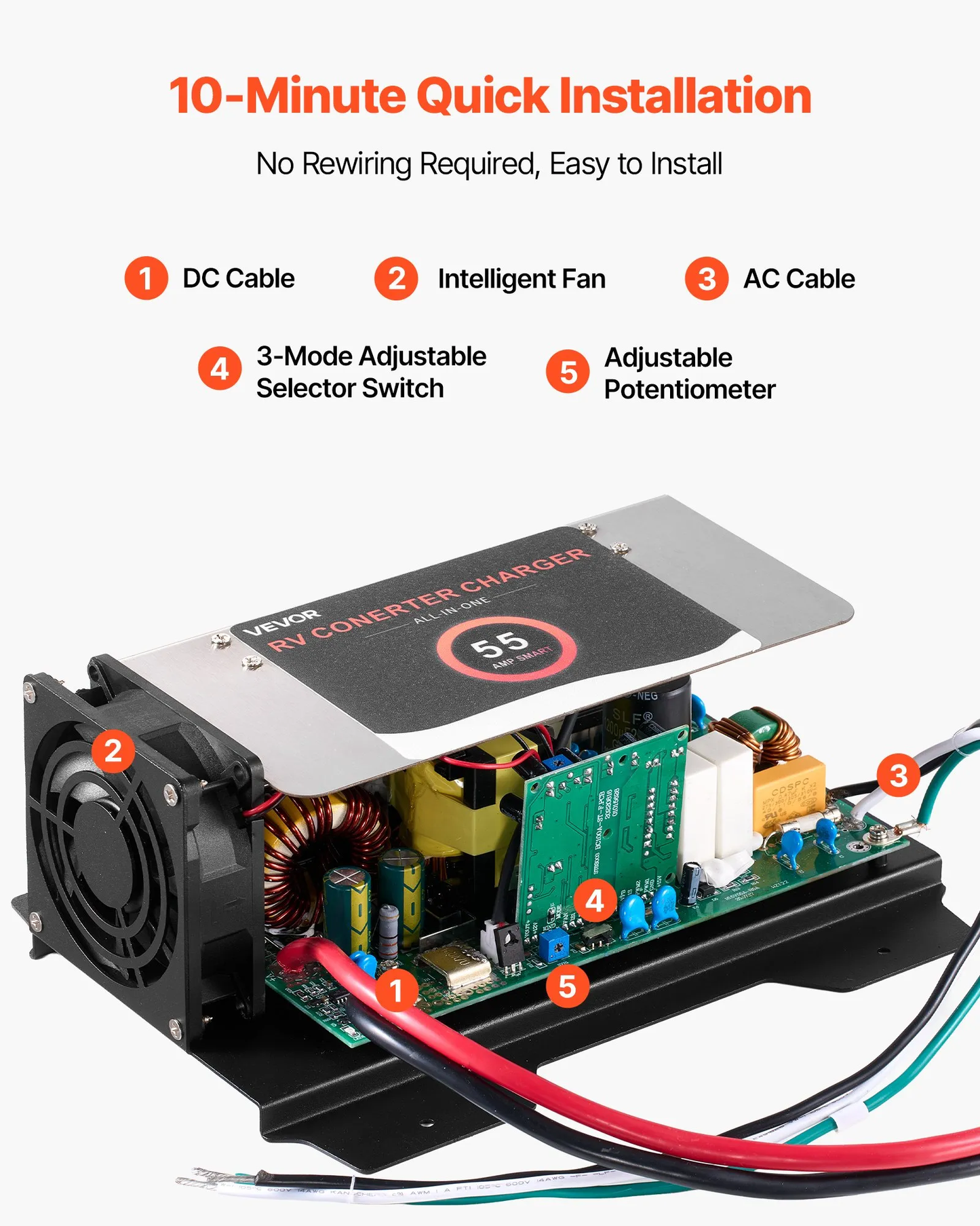 VEVOR WF-8955-AD-MBA RV Power Converter, 55 Amp, DC Main Board Assembly Replacement,-$60