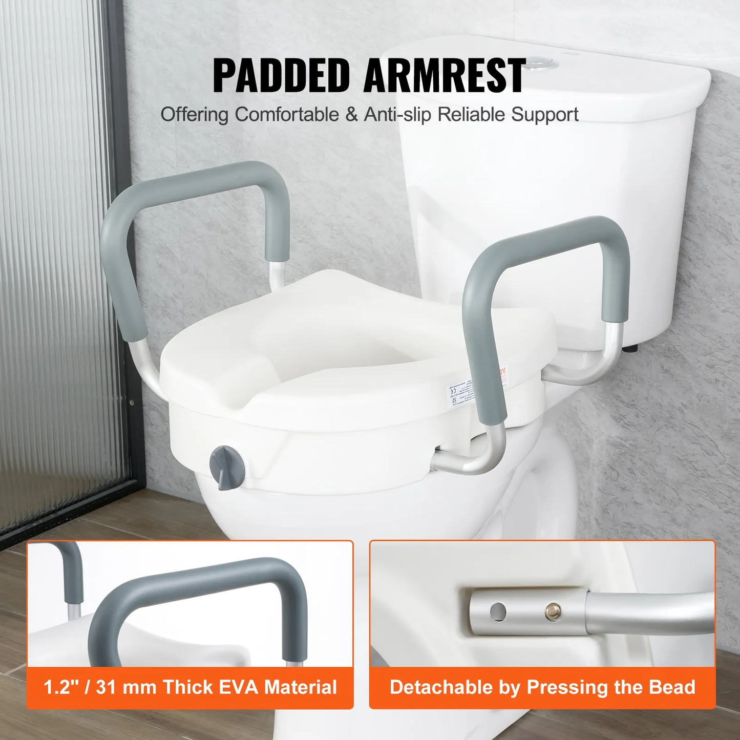 VEVOR Raised Toilet Seat, 5" Height Raised, 350 lbs Weight Capacity, for Round and Elongated Toilet,-$40