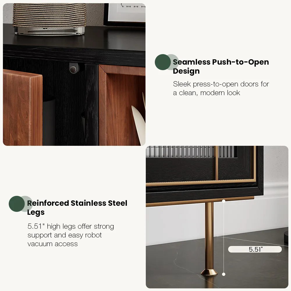 BNIB-POVISON 55'' Mid-Century Modern Credenza, Solid Wood Sideboard Buffet Cabinet, Walnut Finish,-$1000