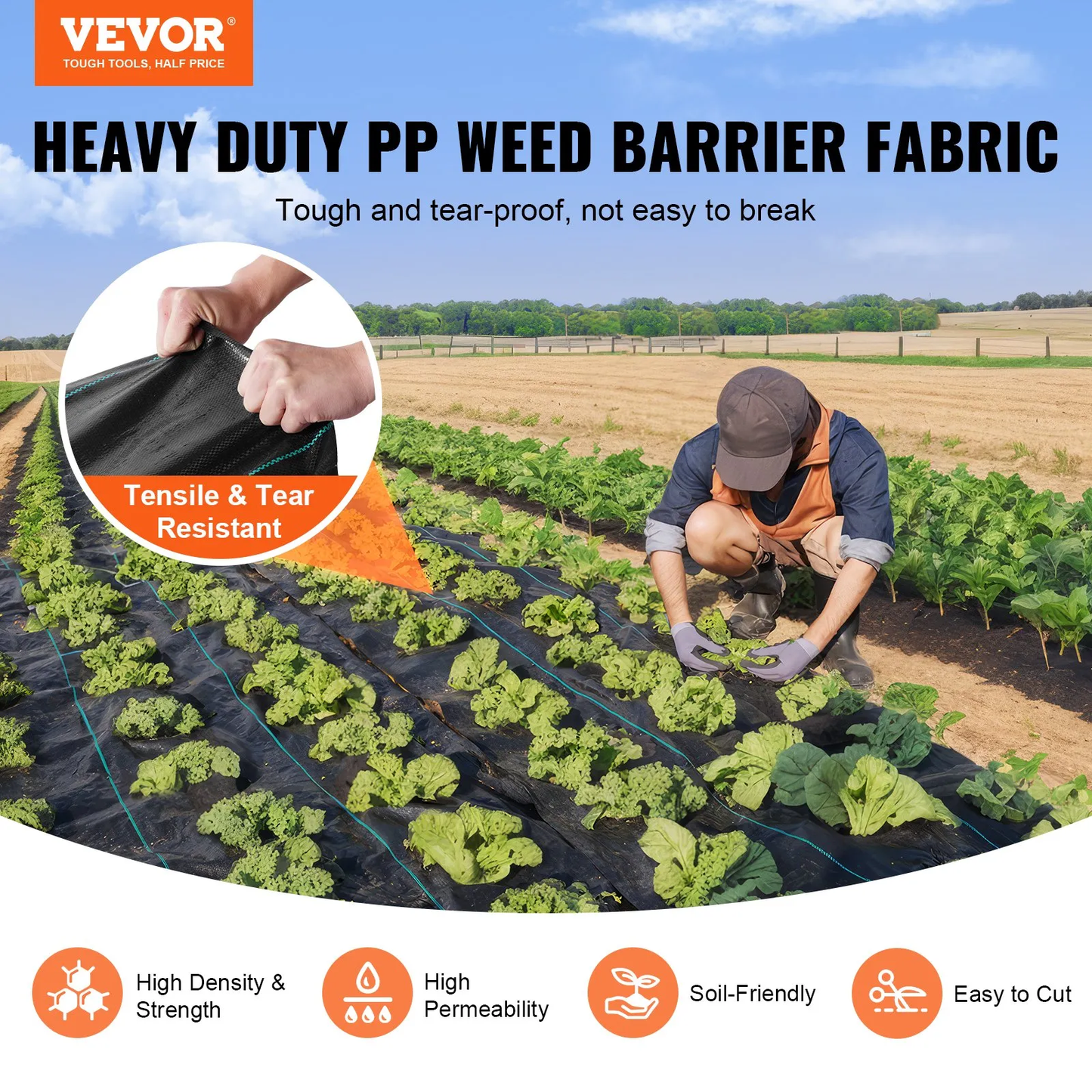 VEVOR Weed Barrier Landscape Fabric 3*50FT Heavy Duty Woven PP Weed Control Mat,-$15