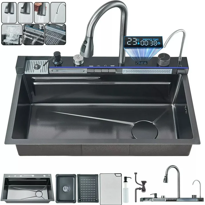 BNIB-Gun Ash Stainless Steel 30" Drop In Kitchen Sink Top Mount Single Bowl w/Kitchen Facuet,-$200