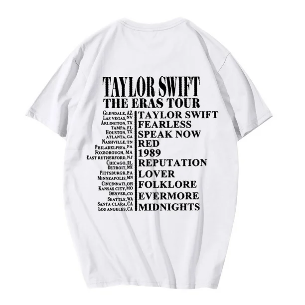 BNIB-Taylor Swift Graphic Tee–Casual Printed Round Neck Short Sleeve Shirt for Women (White)Size: L,-$5