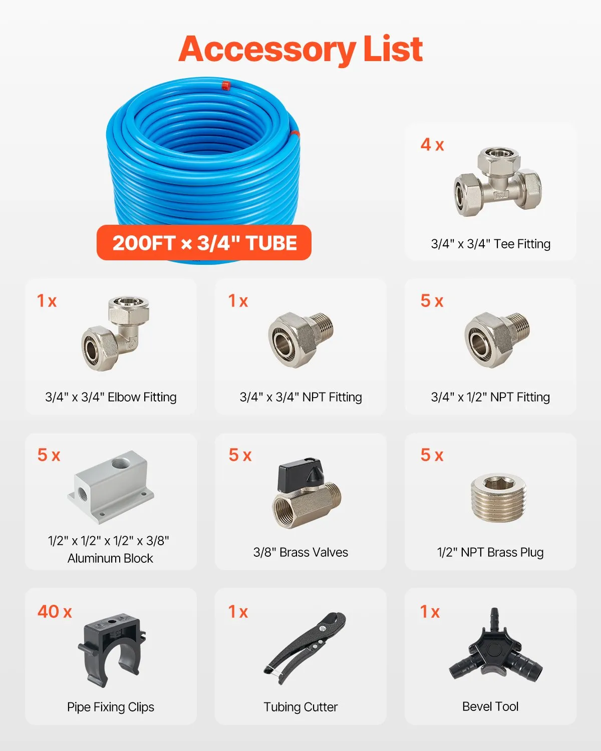 VEVOR Air Compressor Line Kit, 200FT x 3/4", HDPE-Aluminum Compressed Air Piping System, Leak-Proof,-$200