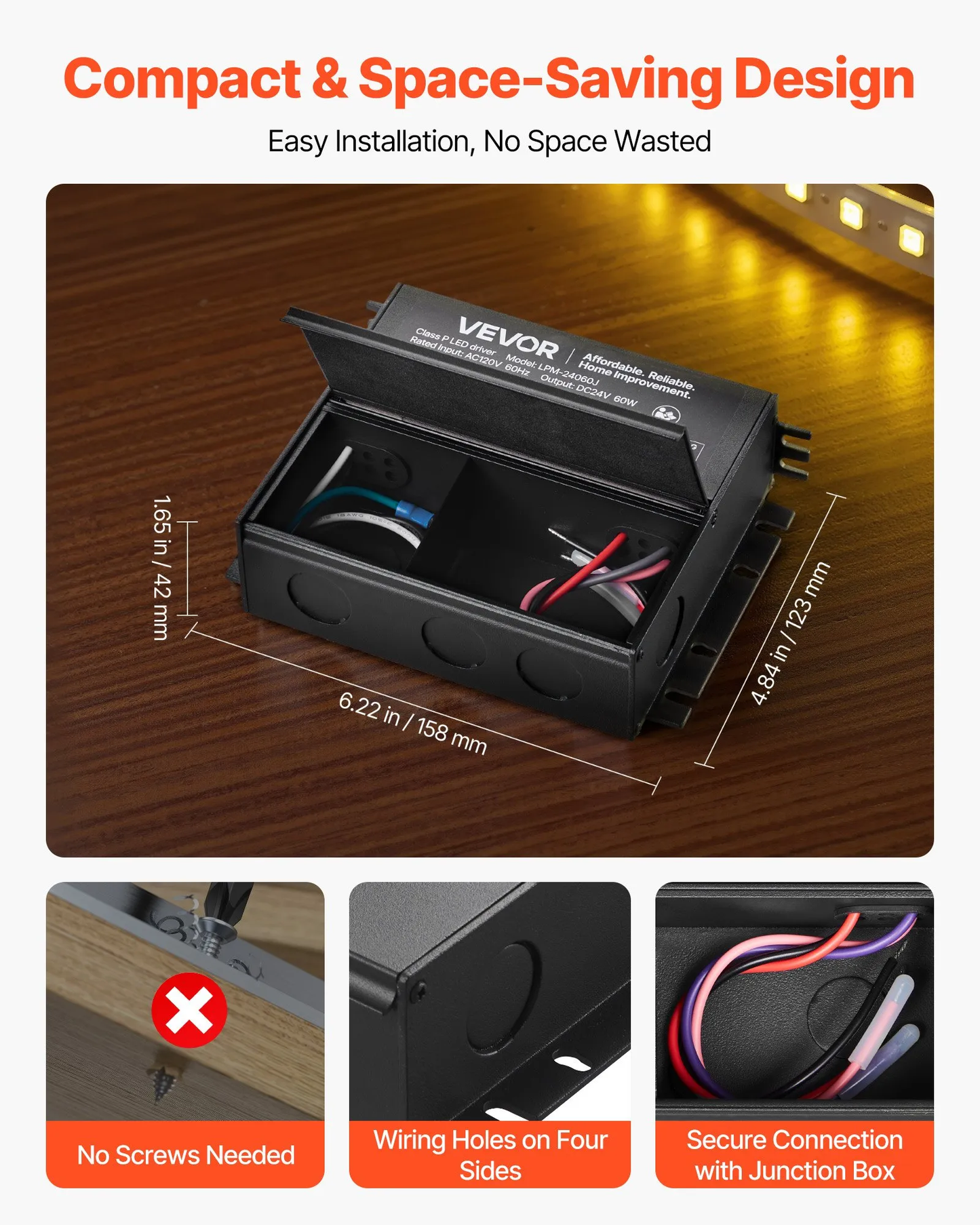 VEVOR 60W Dimmable LED Driver, 24V, Triac/ELV/MLV AC to DC Power Supply Transformer,-$35