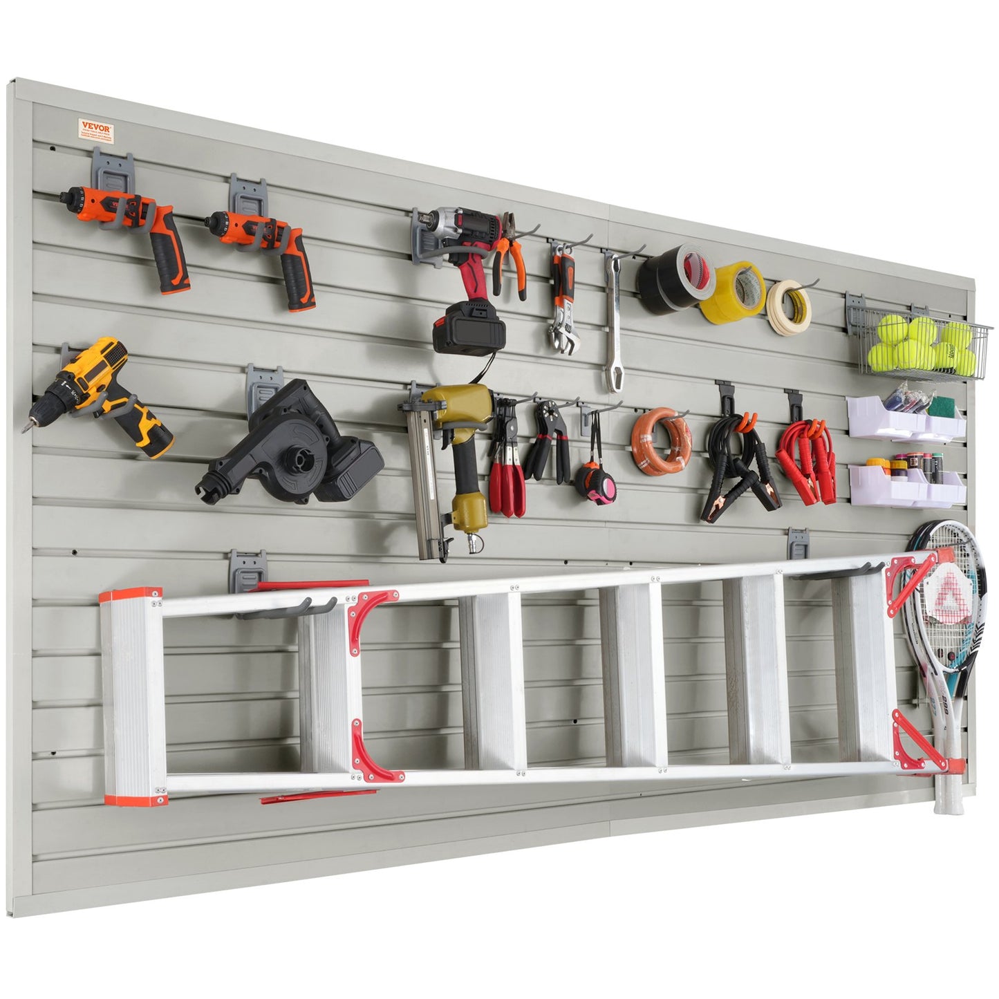 BNIB-VEVOR Slatwall Panels with Hooks, 4 ft x 1 ft Gray Garage Wall Panels 12"H x 48"L (Set of 8 Panels),-$180