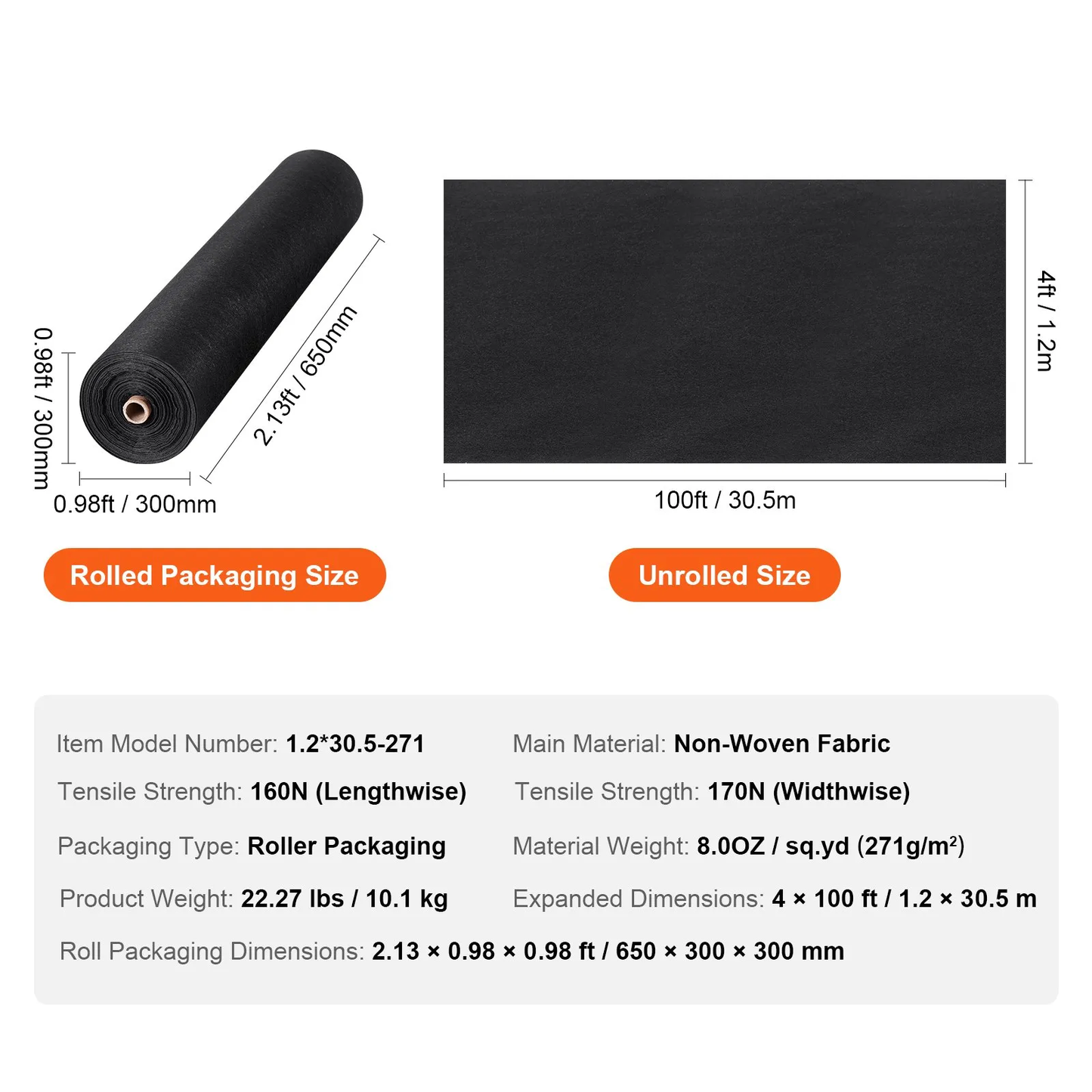 VEVOR Non Woven Geotextile Fabric Under Gravel, 4x100FT 8OZ Driveway Fabric Landscape Fabric