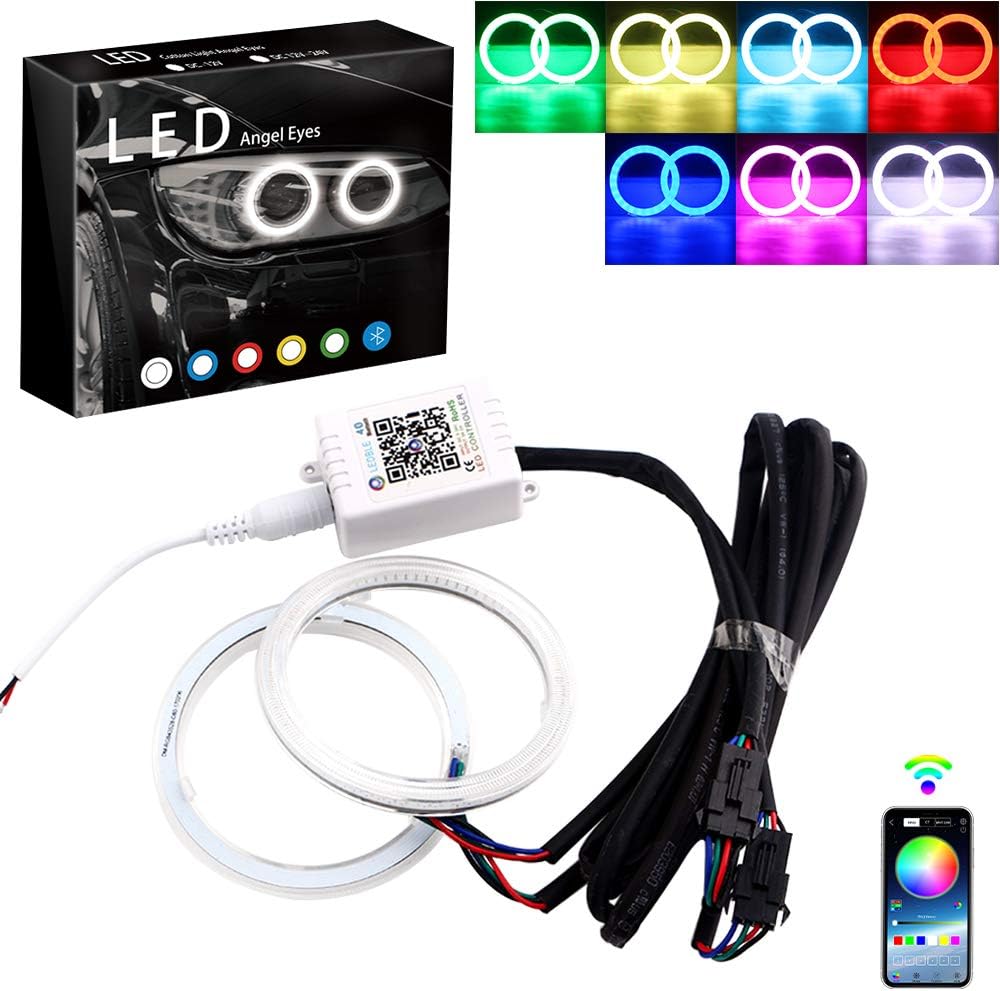 BNIB-70MM Multi-Color RGB LED Halo Rings Light COB Mart Phone iOS Android App Bluetooth Control,-$25