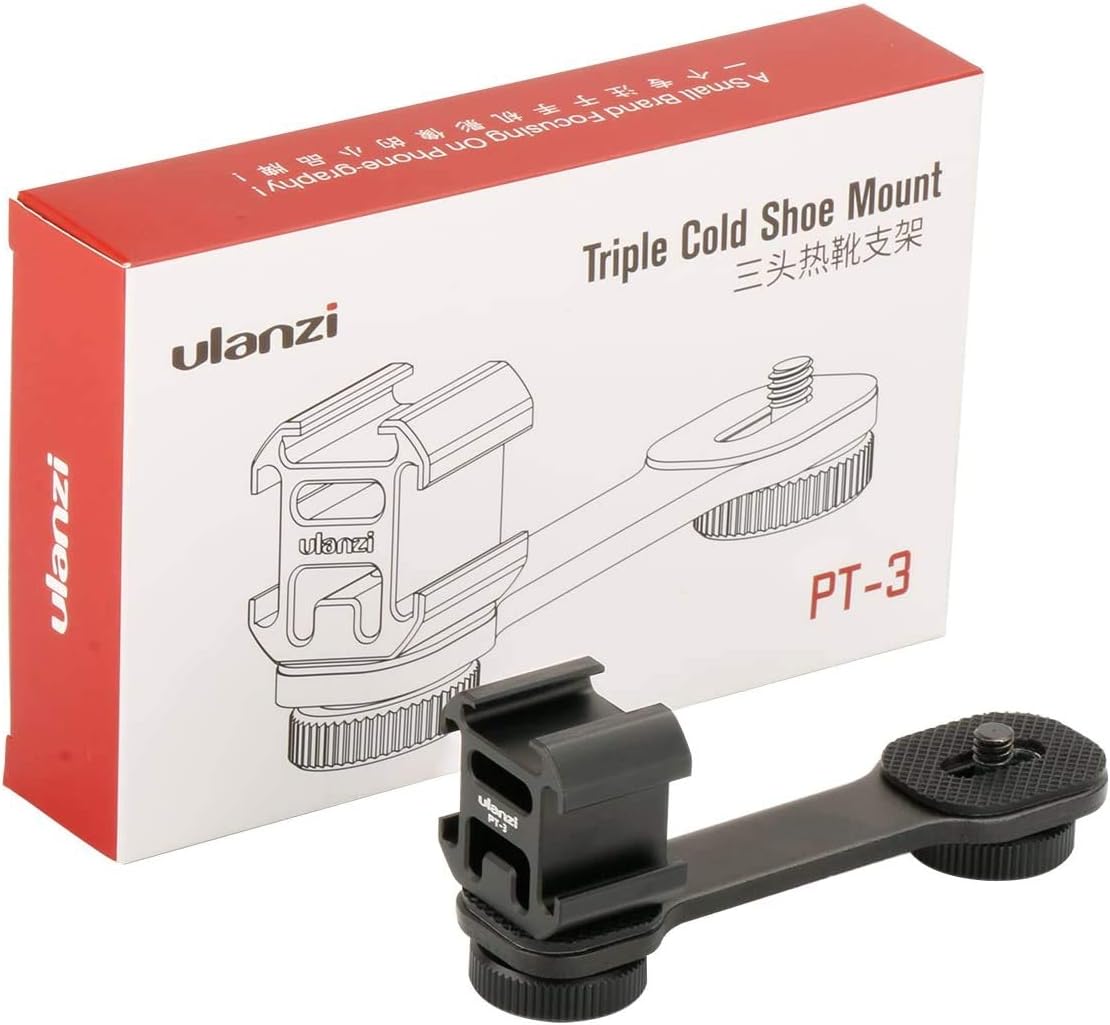 BNIB-ULANZI PT-3 Triple Cold Shoe Mount, Camera & Smartphone Vlog Video Microphone Extension Bar