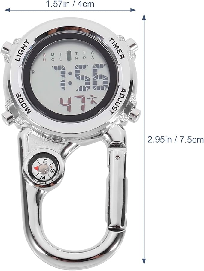 BNIB-ibasenice Carabiner Watch- Stainless Steel Clip on Multi- Function Digital Carabiner Watch Fob Watch