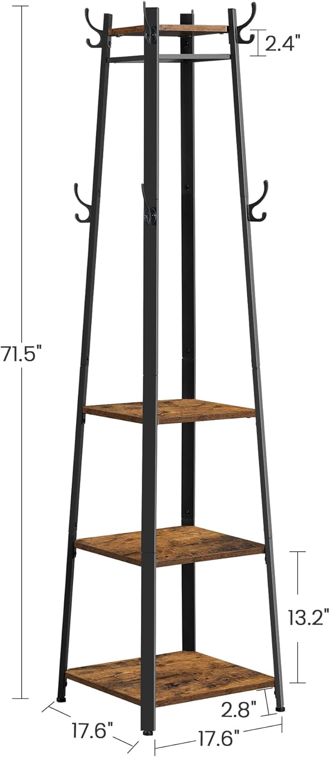Brand New Assembled Coat Rack, Coat Stand with 3 Shelves, Hall Tree Free Standing with Hooks-$70
