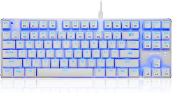 Brand New-EagleTec KG061-BR Blue LED Backlit Mechanical Gaming Keyboard,for PC Gamer – (White)-$20