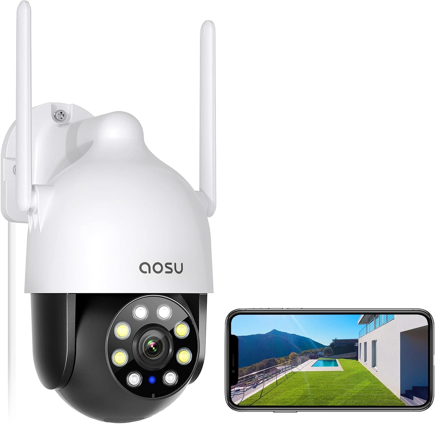 BNIB-AOSU 2K Outdoor Security Camera with 360° Pan-Tilt, WiFi Camera Surveillance Exterieur,-$50