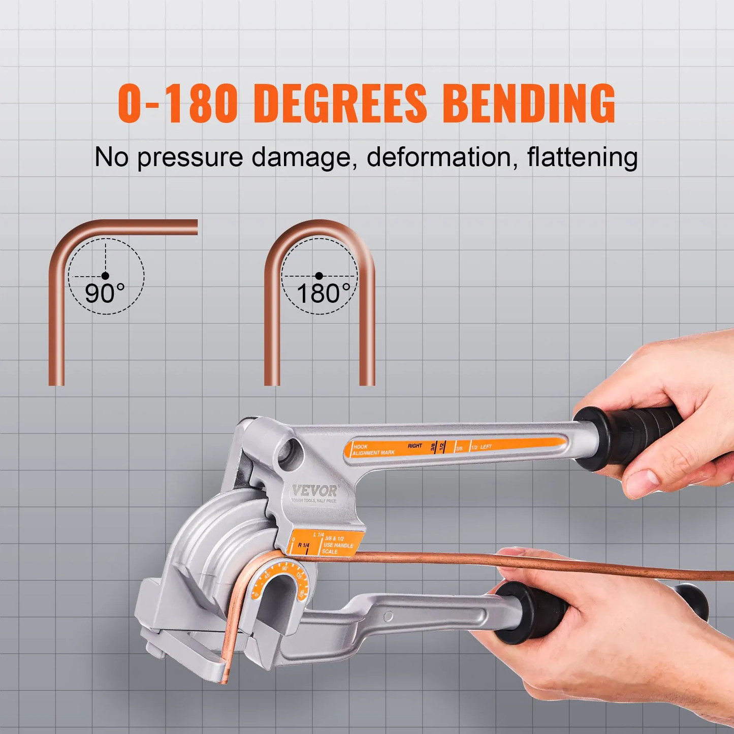 VEVOR Pipe Tube Bender, 1/4", 3/8", 1/2" OD, 3 in 1 Manual Level Tube Bender, 180°Bending Tools,-$30