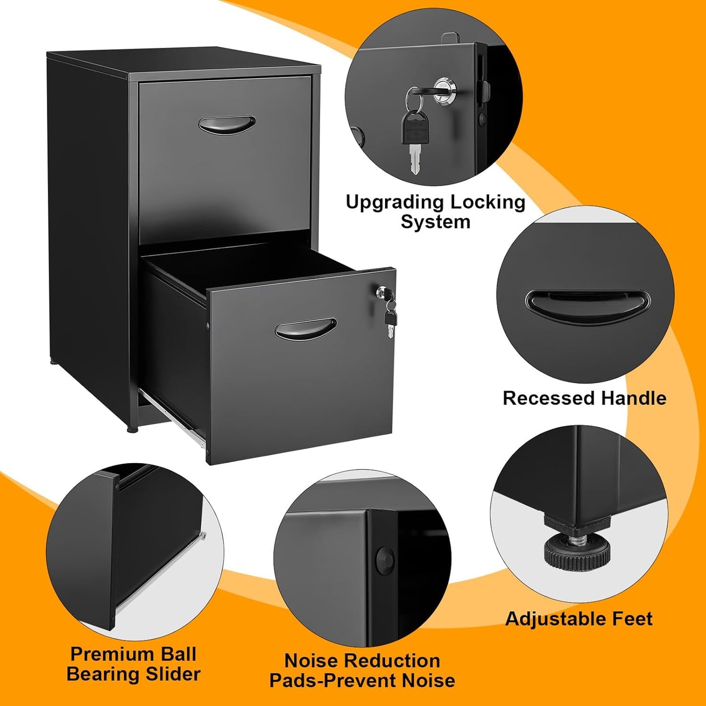 Brand New Filing Cabinet 2 Drawer with Lock, Under Desk Metal Filing Cabinet(black)