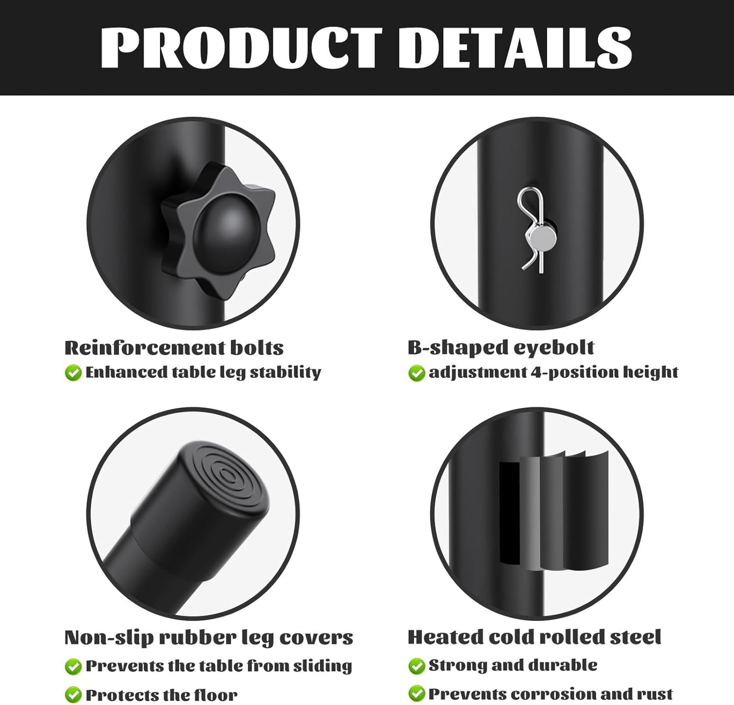 BNIB-Table Leg Extensions for Straight/Bent Folding Tables, Metal Extenders, Reduces Stooped Work, (4 Pack)