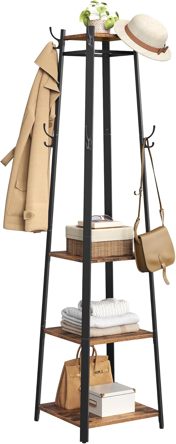 Brand New Assembled Coat Rack, Coat Stand with 3 Shelves, Hall Tree Free Standing with Hooks-$70
