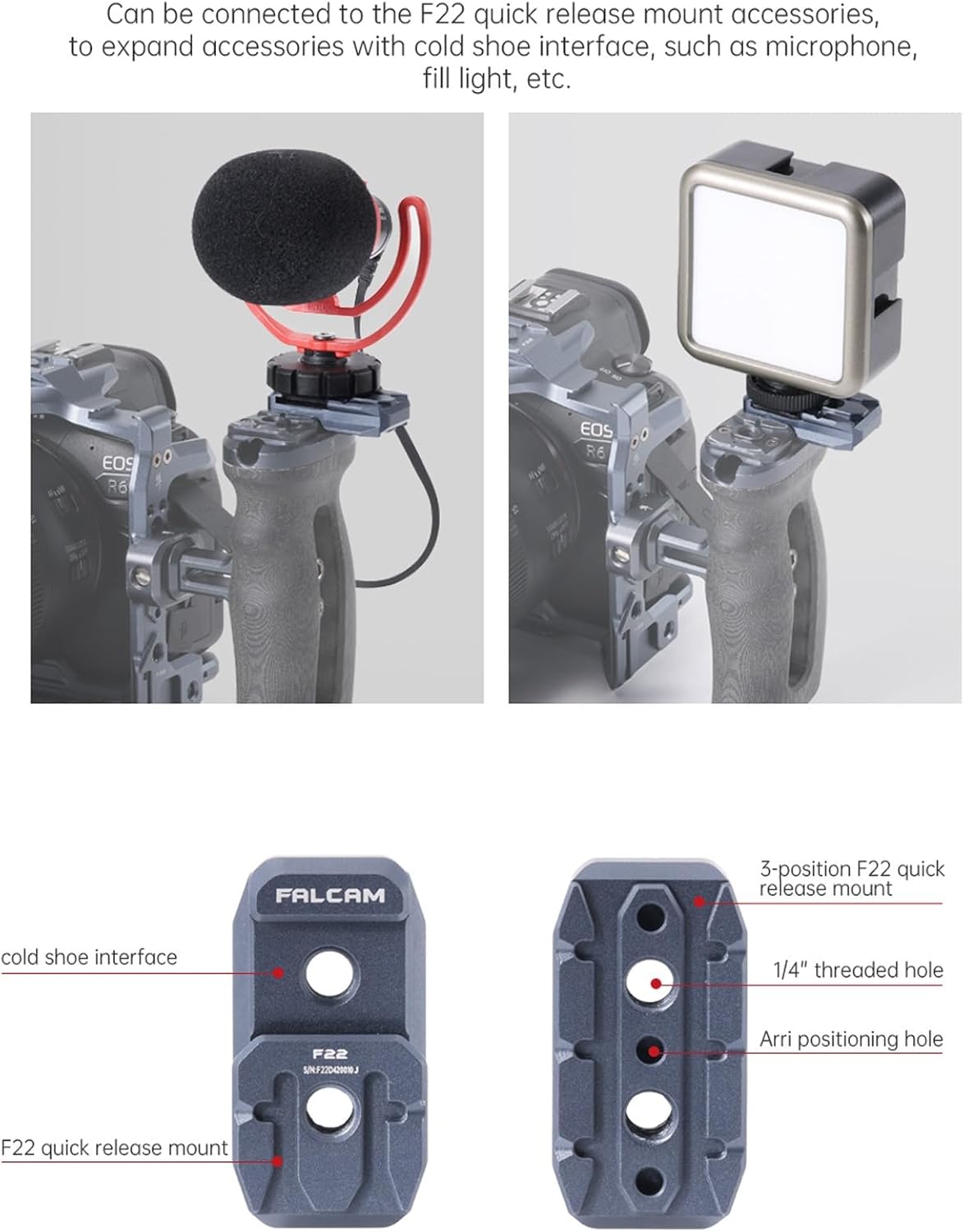 BNIB-FALCAM F22 Cold Shoe Three Position Dual-Head Quick Release Plate with Dual-Side F22 Quick Release Mount