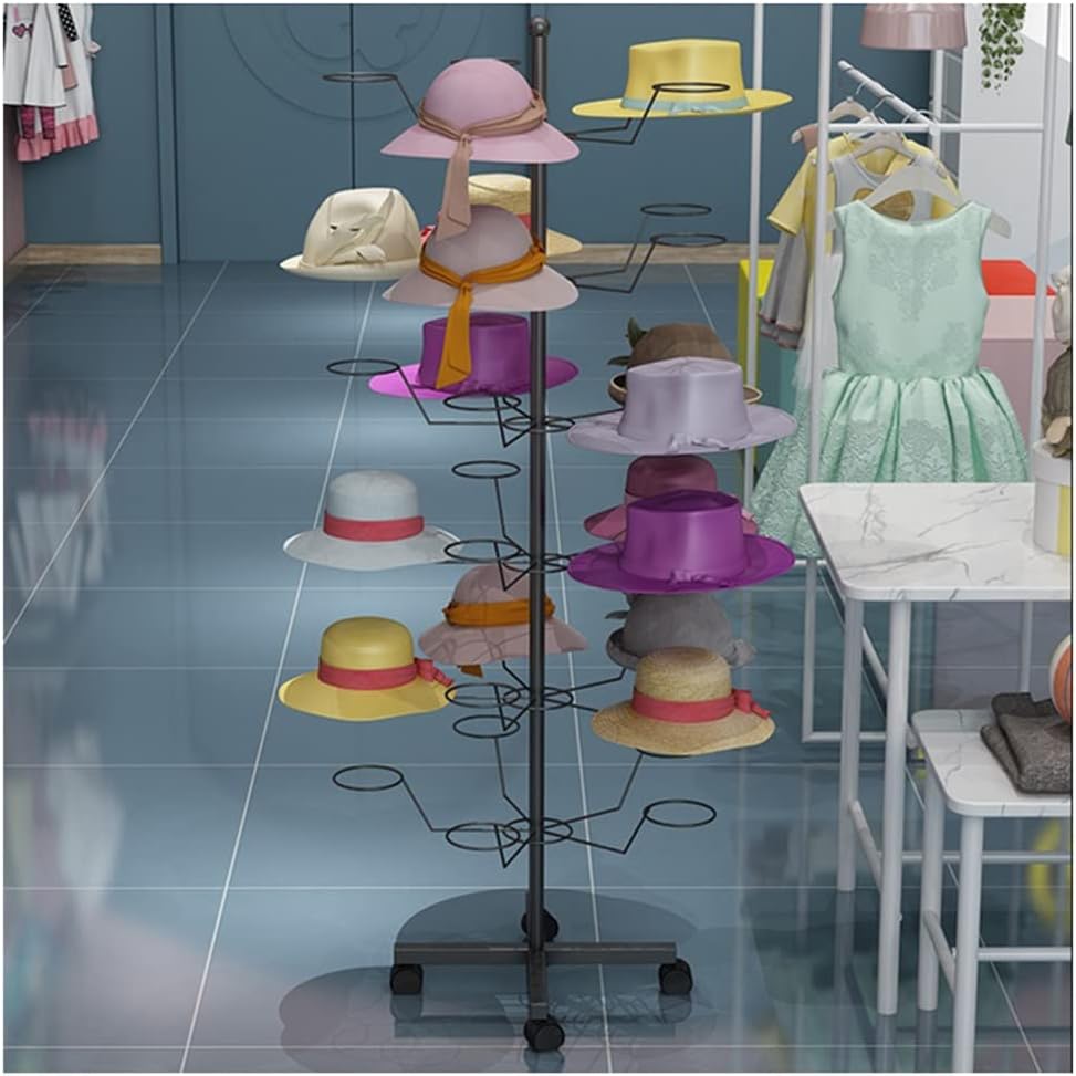 BNIB-Floor Standing Pivoting Hat Holder - Commercial Cap Helmet Display Rack W/Pulley(5-Tier),-$100