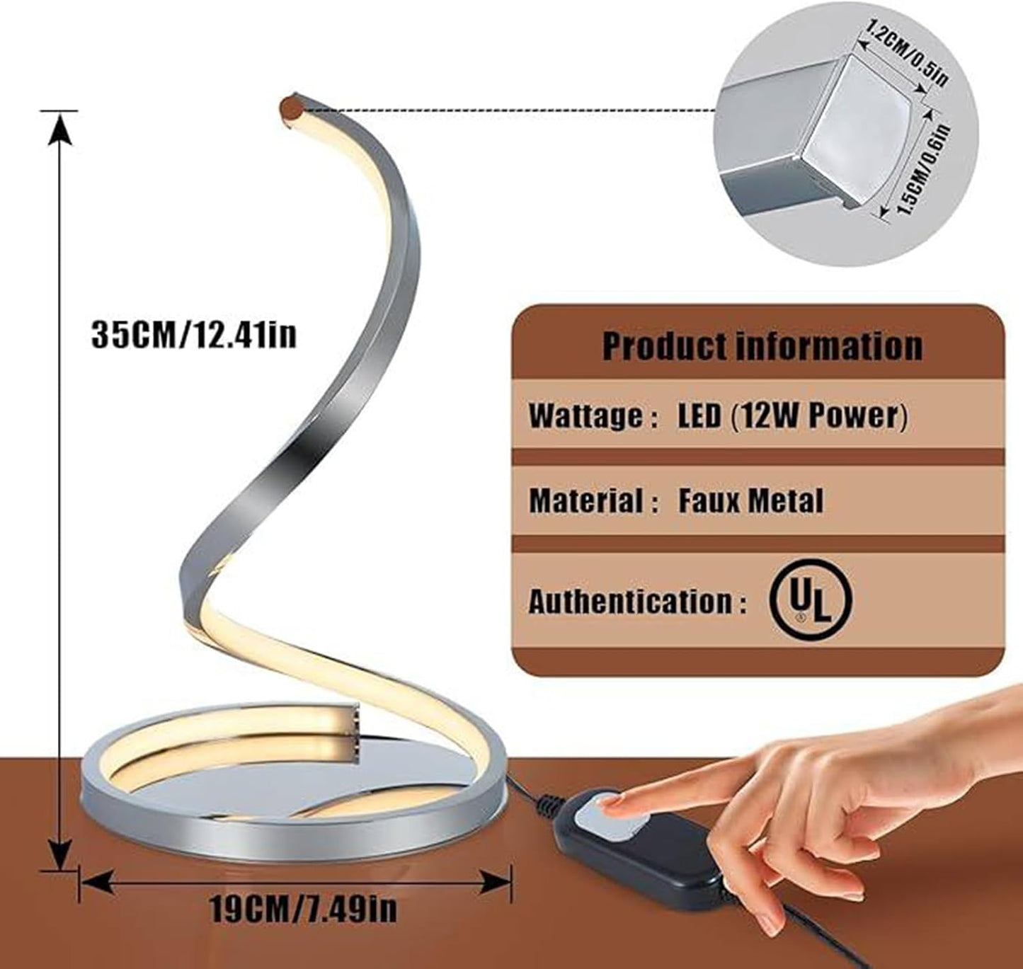 BNIB-Table Lamp, Modern Spiral Bedside Lamps, 2 Packs12W Stepless Dimmable LED Touch Lamp,-$15