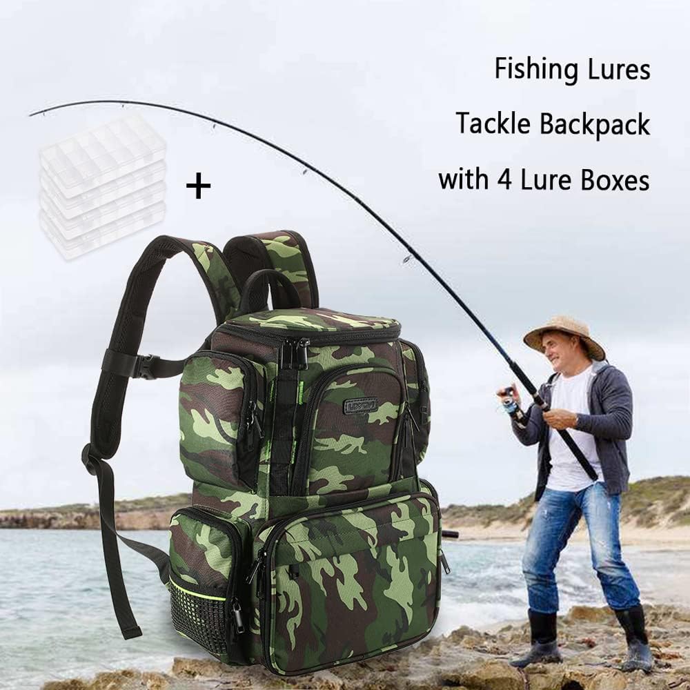 BNIB-Lixada Fishing Tackle Backpack Multifunctional Fishing Tackle Utility Bag Large Waterproof Tackle Bag Storage,