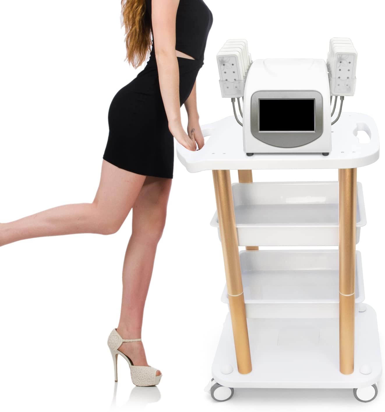 BNIB-Beauty Salon Furniture Trolley Spa Styling Pedestal Rolling Cart Two Shelf Abs Aluminum Elitzia ETTRO5