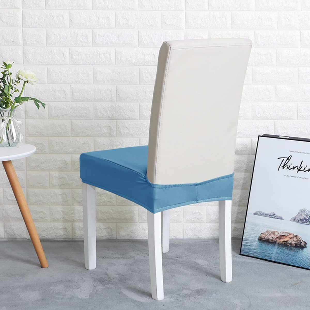 BNIB-PU Leather Waterproof Chair Seat Covers,4/6 Pack Anti-Dust Dinning Room Protector Cover (6, Blue),-$15