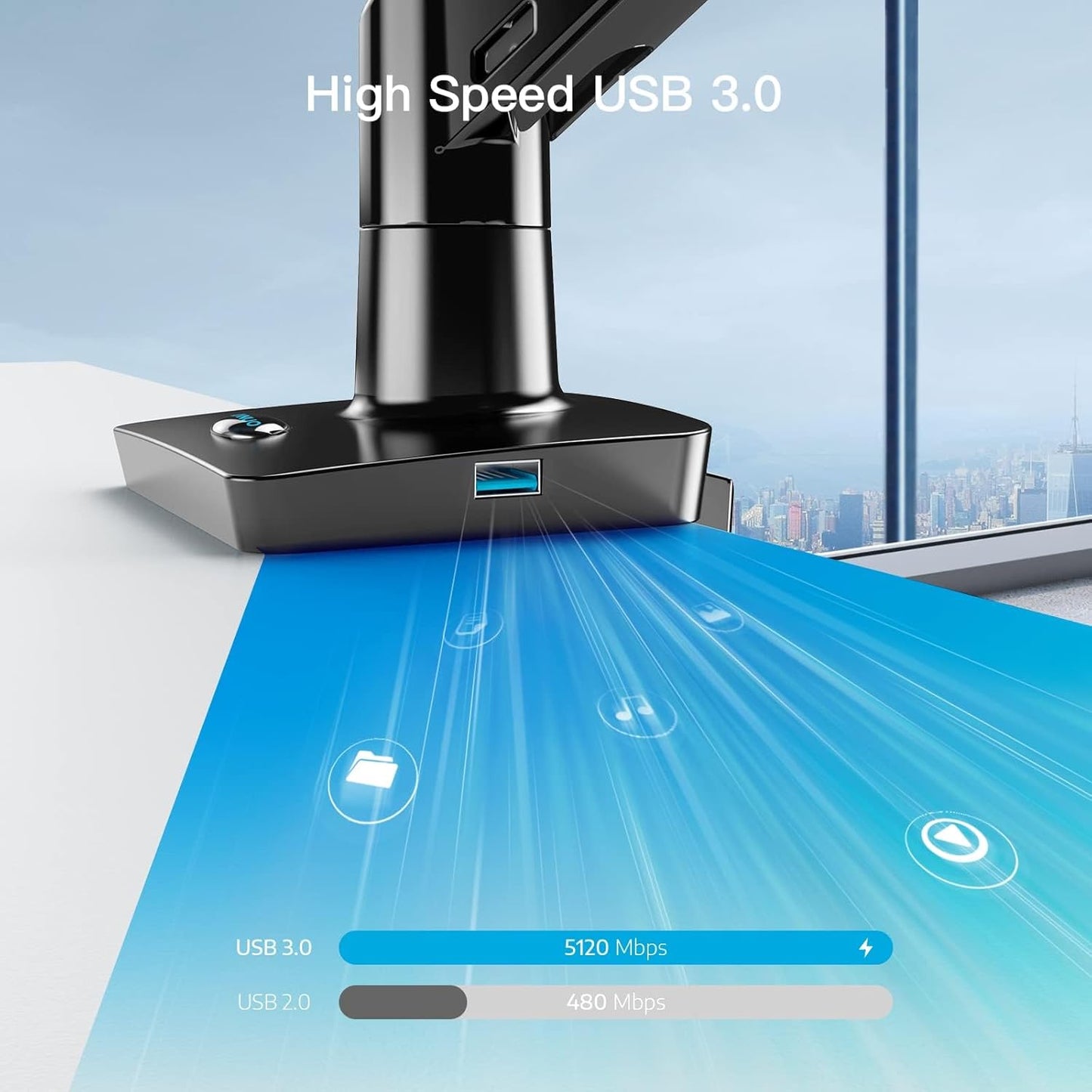 BNIB-HUANUO Single Monitor Mount Stand, Long Single Arm Design Monitor Desk Mount for 13 to 40 inch Computer