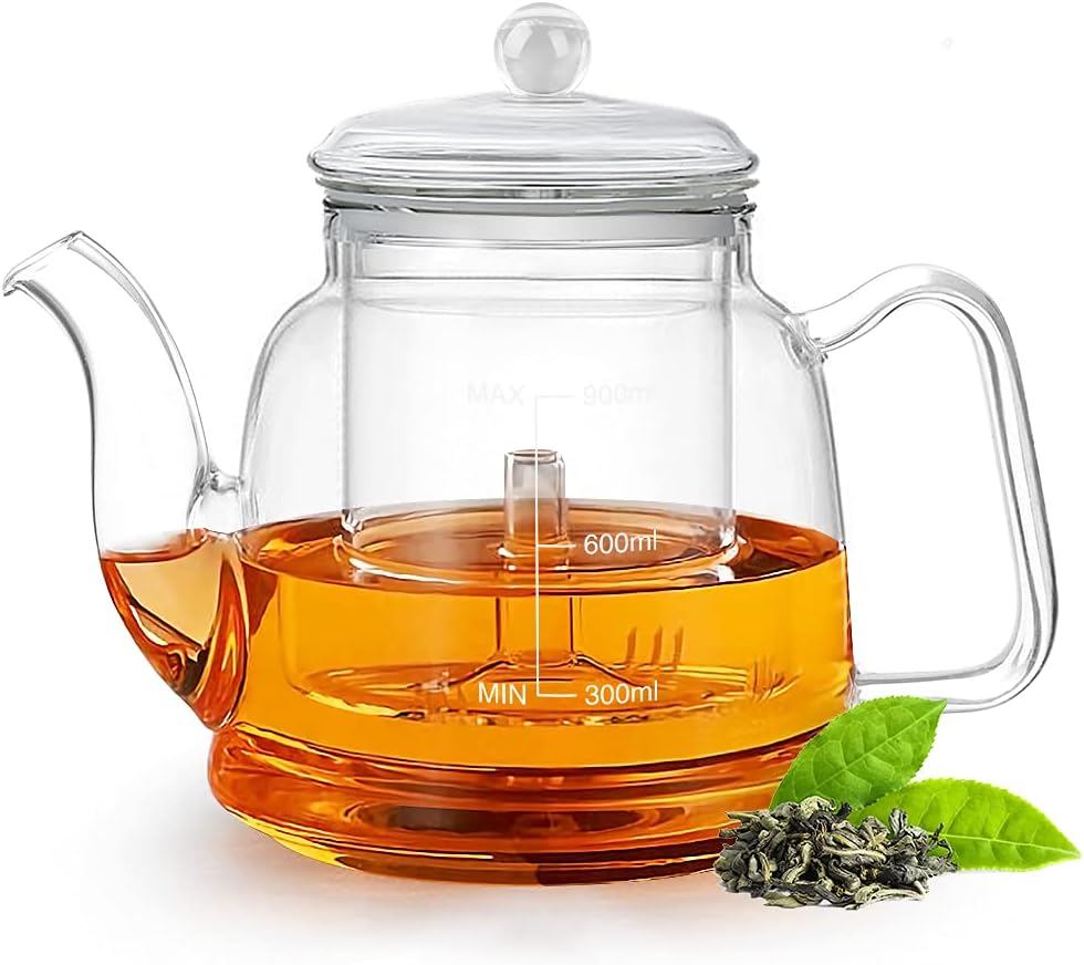 BNIB-Glass Teapot with Infuser 1200ML for Stovetop Safe with Removable Infuser Tea Kettle,-$15