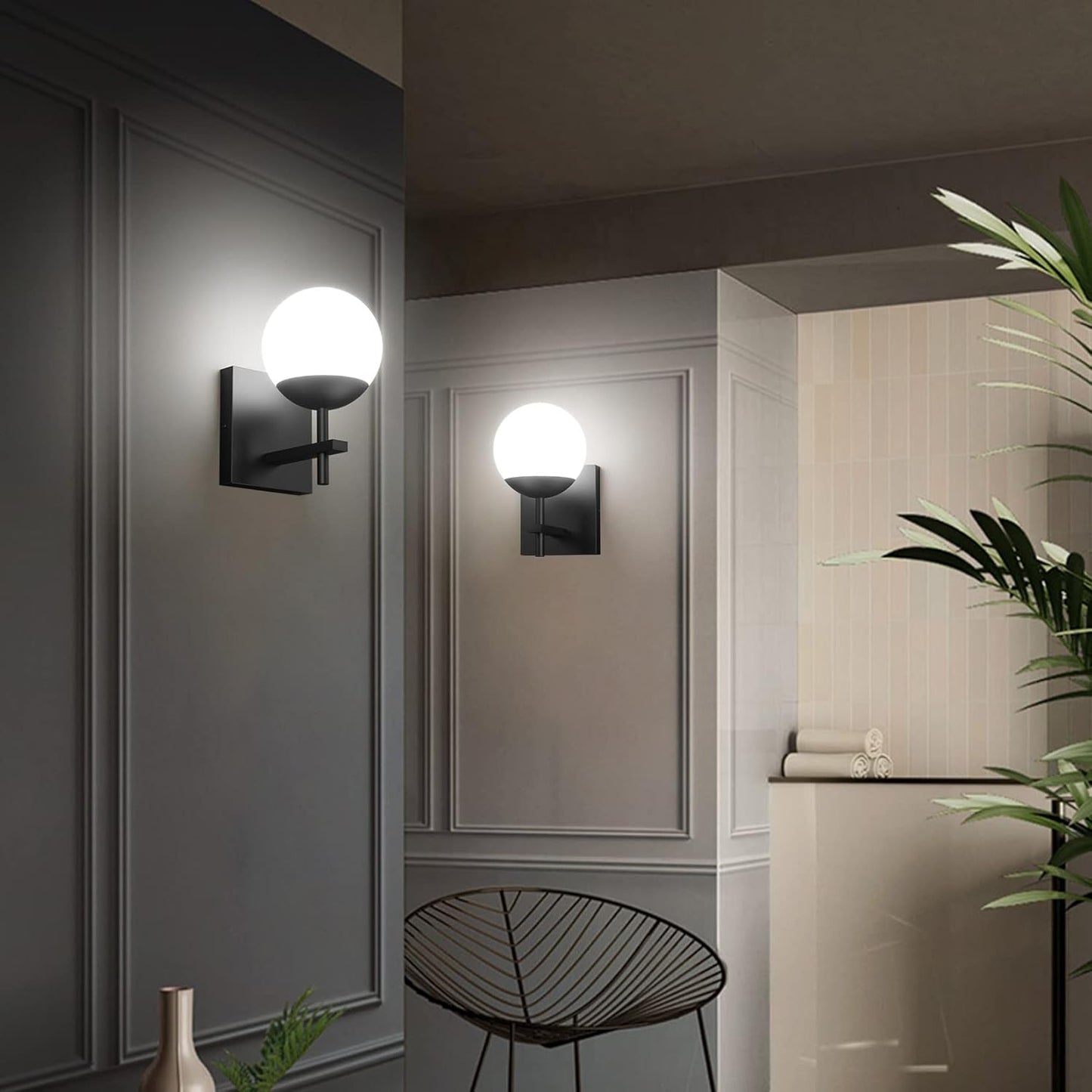 BNIB-Ralbay Matte Black Wall Sconce, Mid Century Modern Black Wall Light Fixtures Milky Glass Indoor(Exclude Bulb),-$25