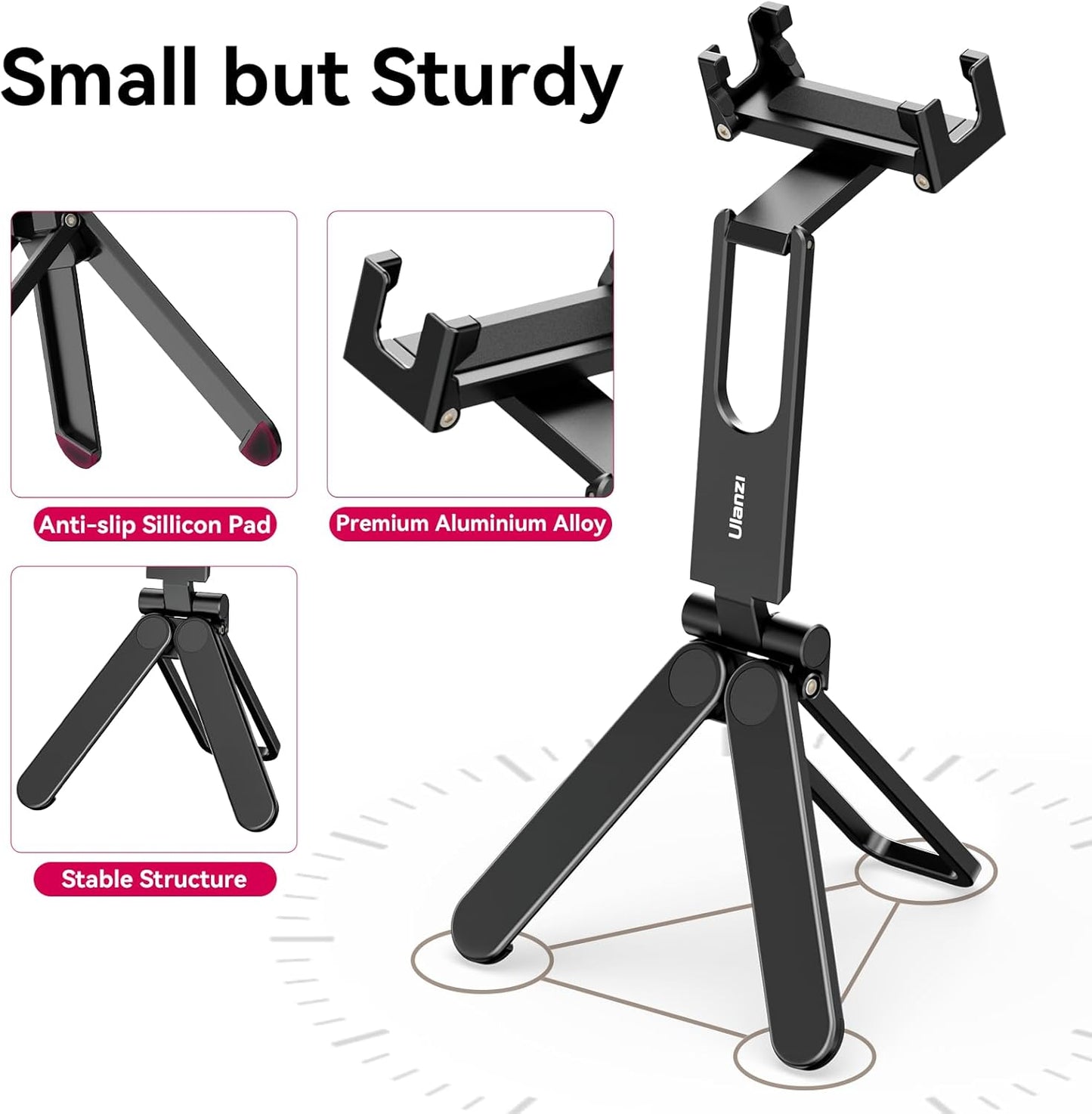 BNIB-ULANZI MA26 Pocket Phone Tripod Metal Phone Stand with Dual Cold Shoe 360° Rotable Foldable