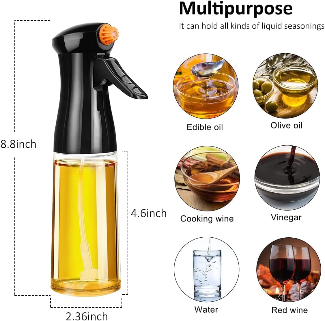BNIB-Oil Sprayer for Cooking, Olive Oil Sprayer Mister Spray Bottle with 2 Rotatable Nozzles