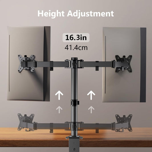 BNIB-ErGear Dual Monitor Desk Mount, Adjustable for 2 Computer Screens up to 32 inch,  Holds up to 17.6 lbs
