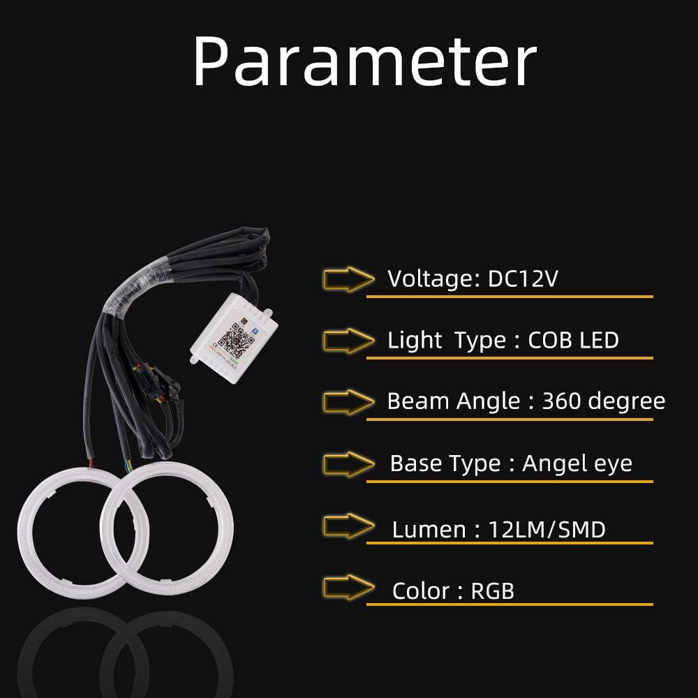 BNIB-70MM Multi-Color RGB LED Halo Rings Light COB Mart Phone iOS Android App Bluetooth Control,-$25