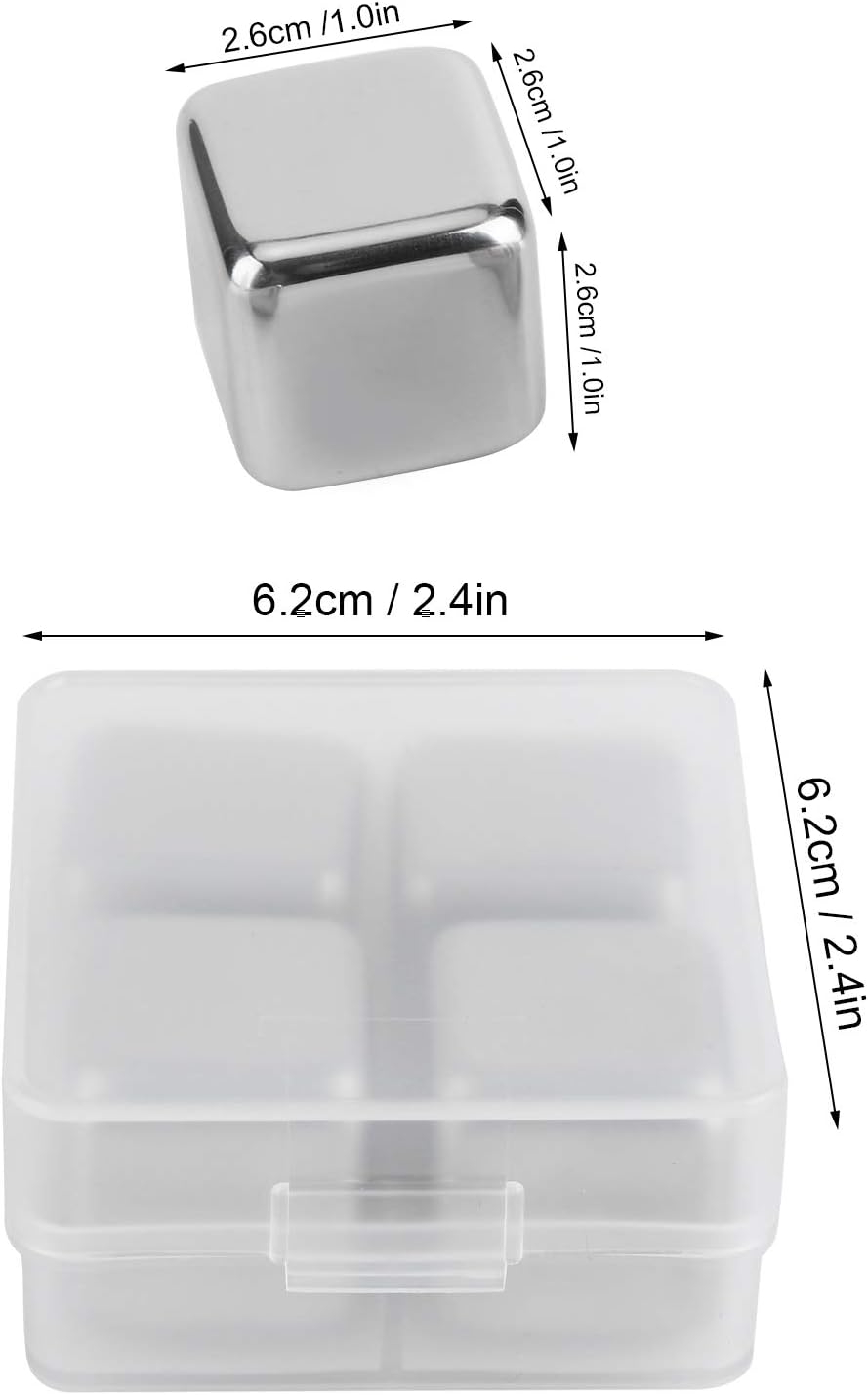 BNIB-304 Stainless Steel Whiskey Wine Stones Reuseble Ice Cubes Ball with Box ,Tongs ($5/4 Pack )($10/8 Pack )