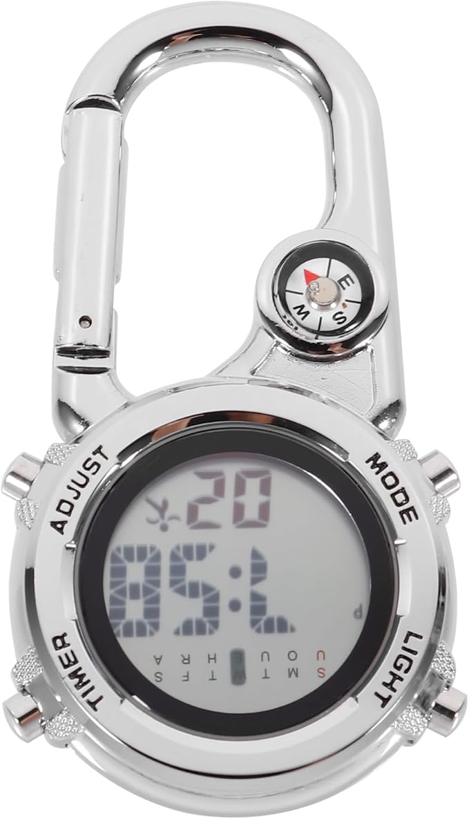 BNIB-ibasenice Carabiner Watch- Stainless Steel Clip on Multi- Function Digital Carabiner Watch Fob Watch