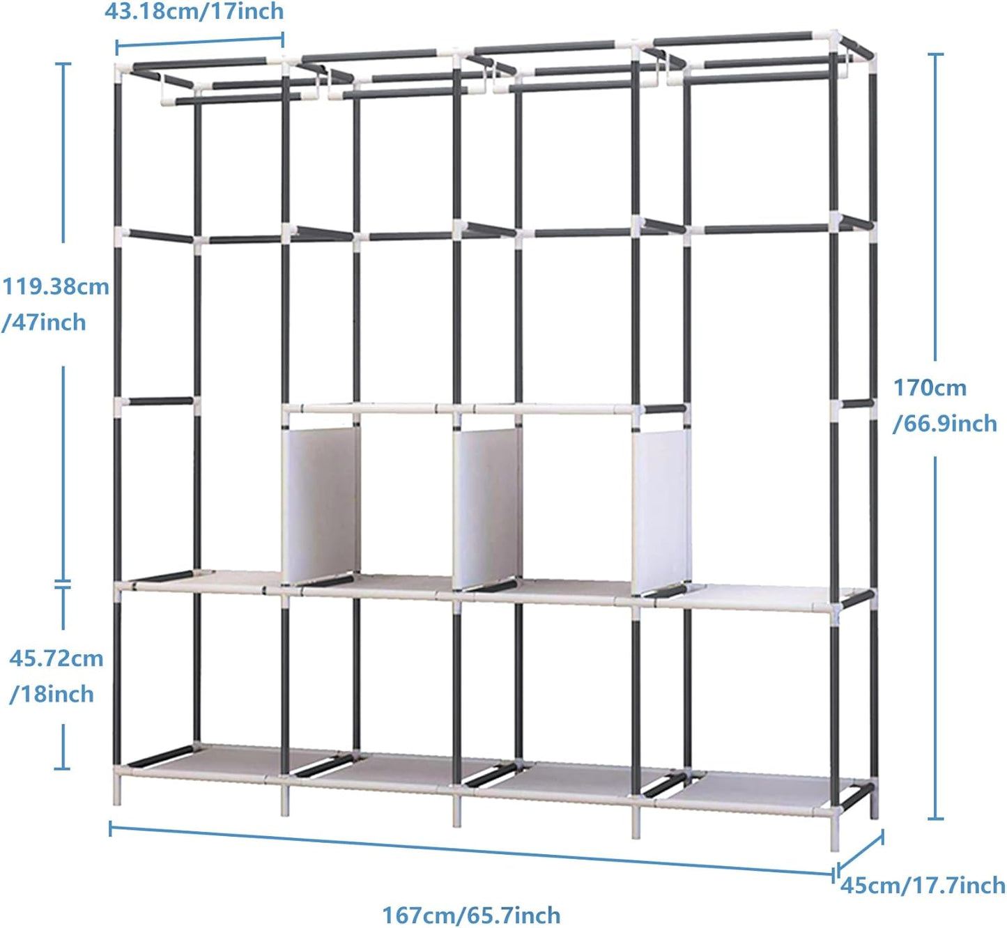 BNIB-Portable Closet Large Wardrobe Closet Clothes Organizer with 6 Storage +4 Hanging + 4 Side Pockets,Black