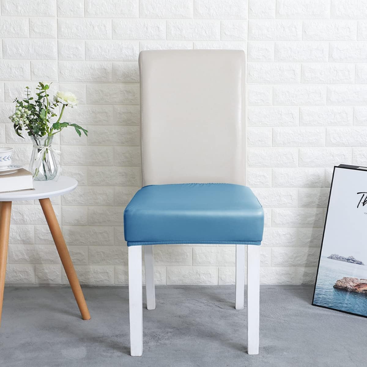 BNIB-PU Leather Waterproof Chair Seat Covers,4/6 Pack Anti-Dust Dinning Room Protector Cover (6, Blue),-$15